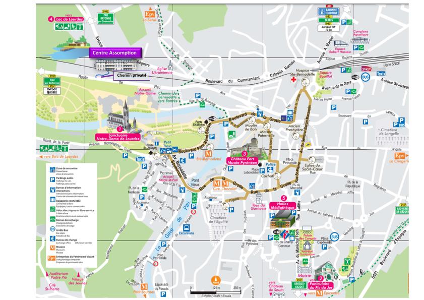 Accès aux sanctuaires et au centre ville de Lourdes depuis le Centre